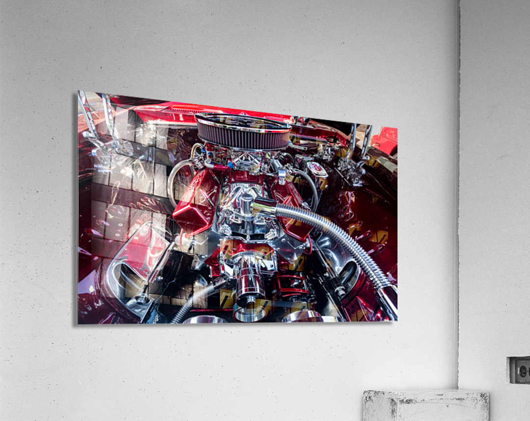 Engine compartment of chromed Camaro Acrylic Print