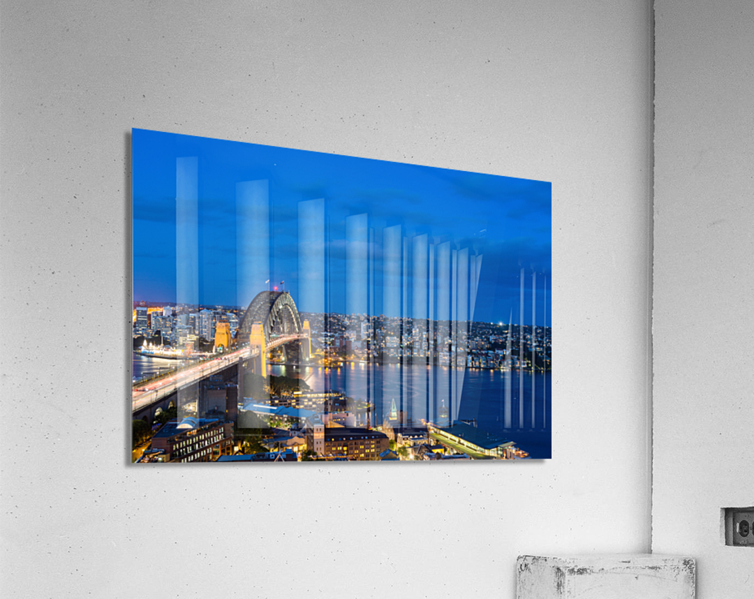 Dramatic panoramic night photo Sydney harbor Acrylic Print