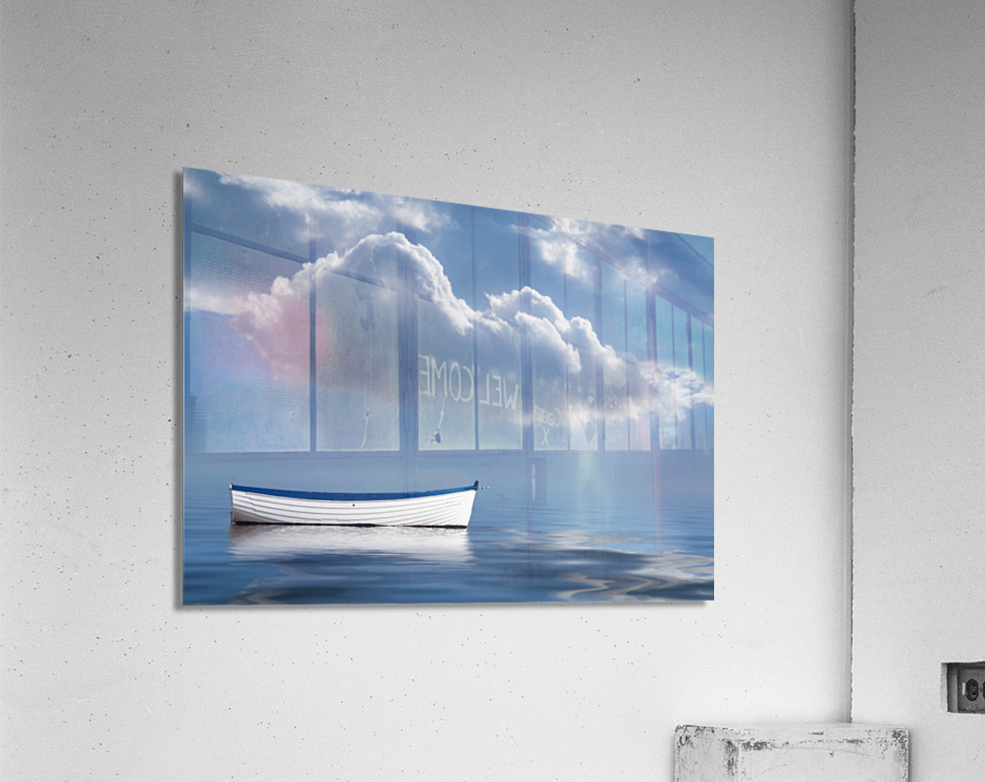 Old rowing boat marooned at sea Acrylic Print