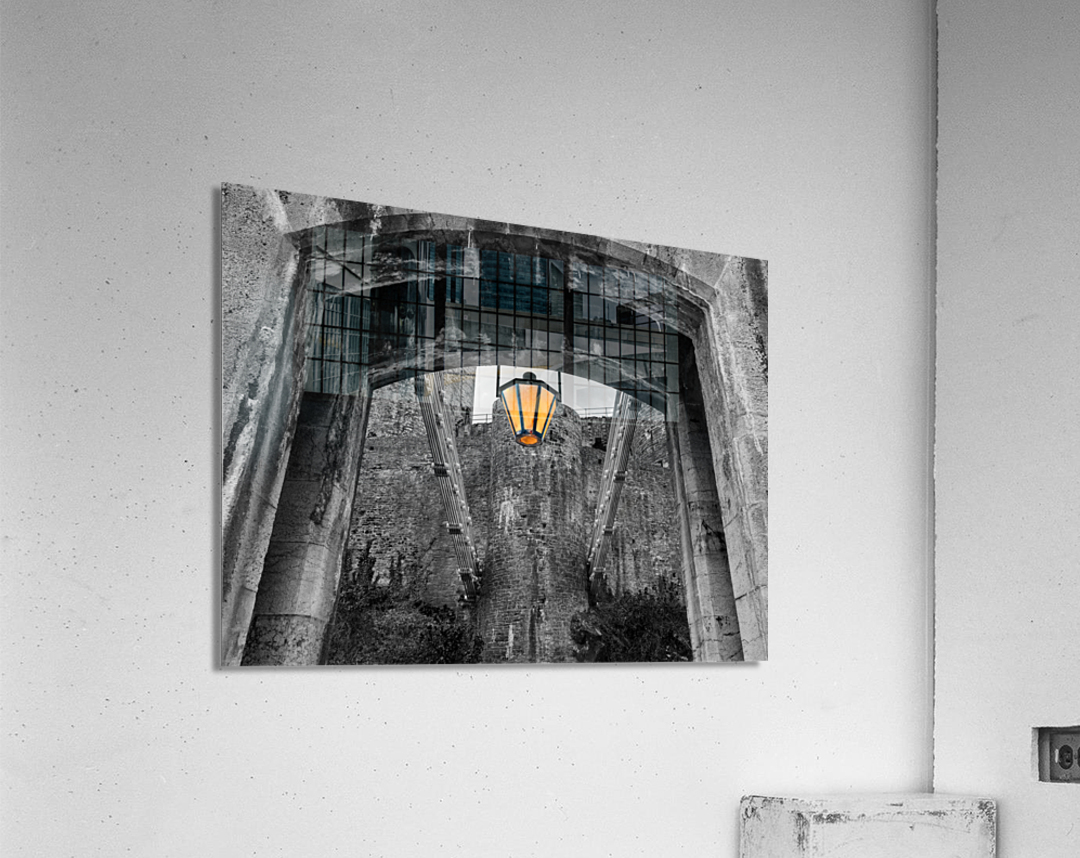 Thomas Telford suspension bridge in Conwy in black and white Acrylic Print