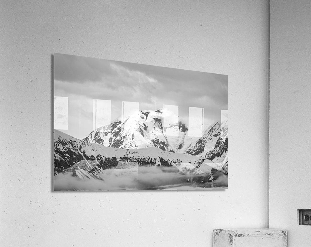 Black and white view of the mountains above Hubbard Glacier Acrylic Print