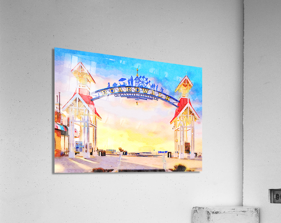 Water color of Ocean City boardwalk at sunrise Acrylic Print