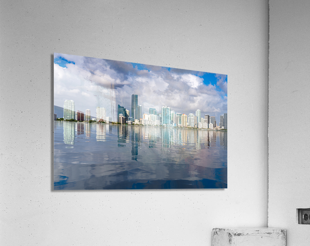 View of Miami Skyline with artificial reflection Acrylic Print