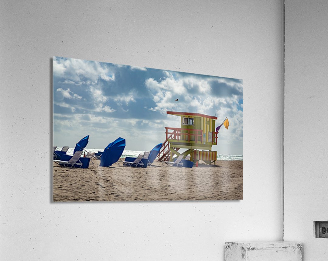 Yellow and green lifeguard station on Miami beach Acrylic Print