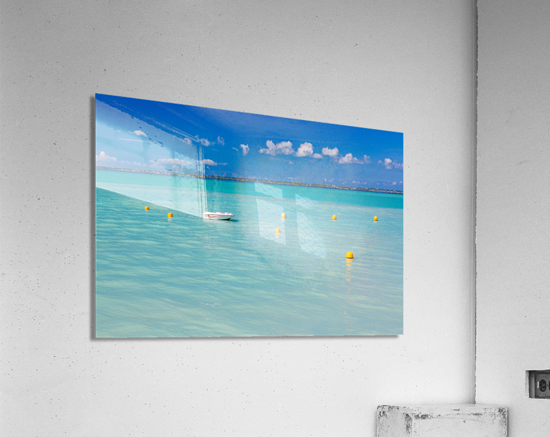 Speedboat in calm sea off Grand Case St Martin Acrylic Print