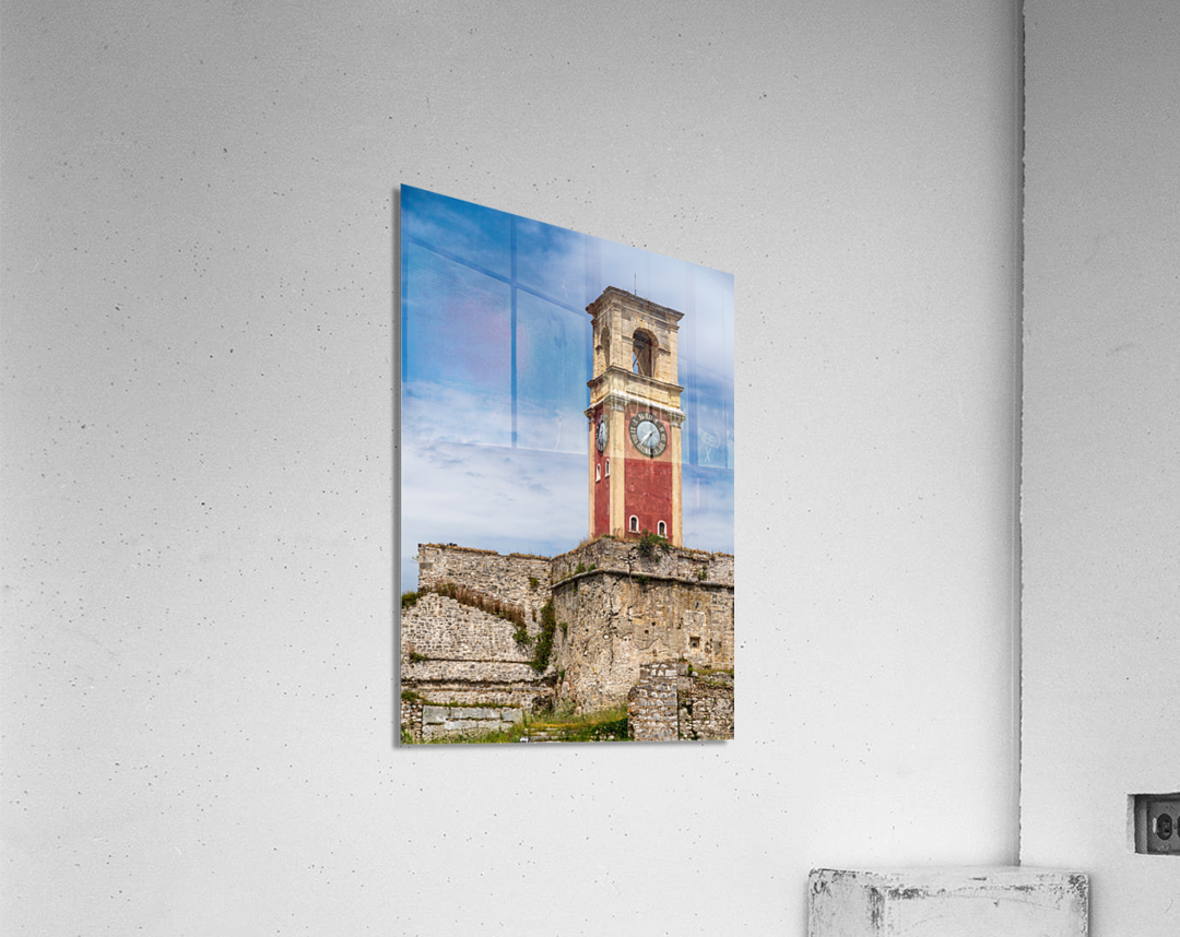 Clock tower in old fortress on Corfu Acrylic Print