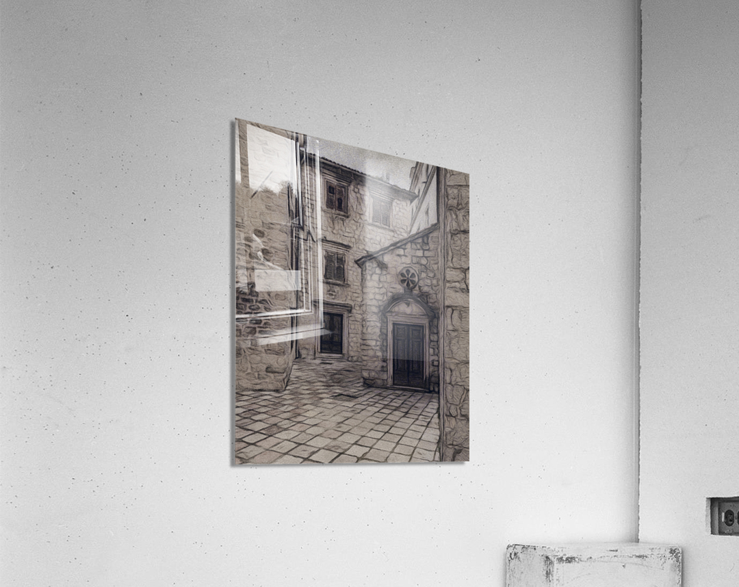 Narrow streets in Kotor in charcoal Acrylic Print