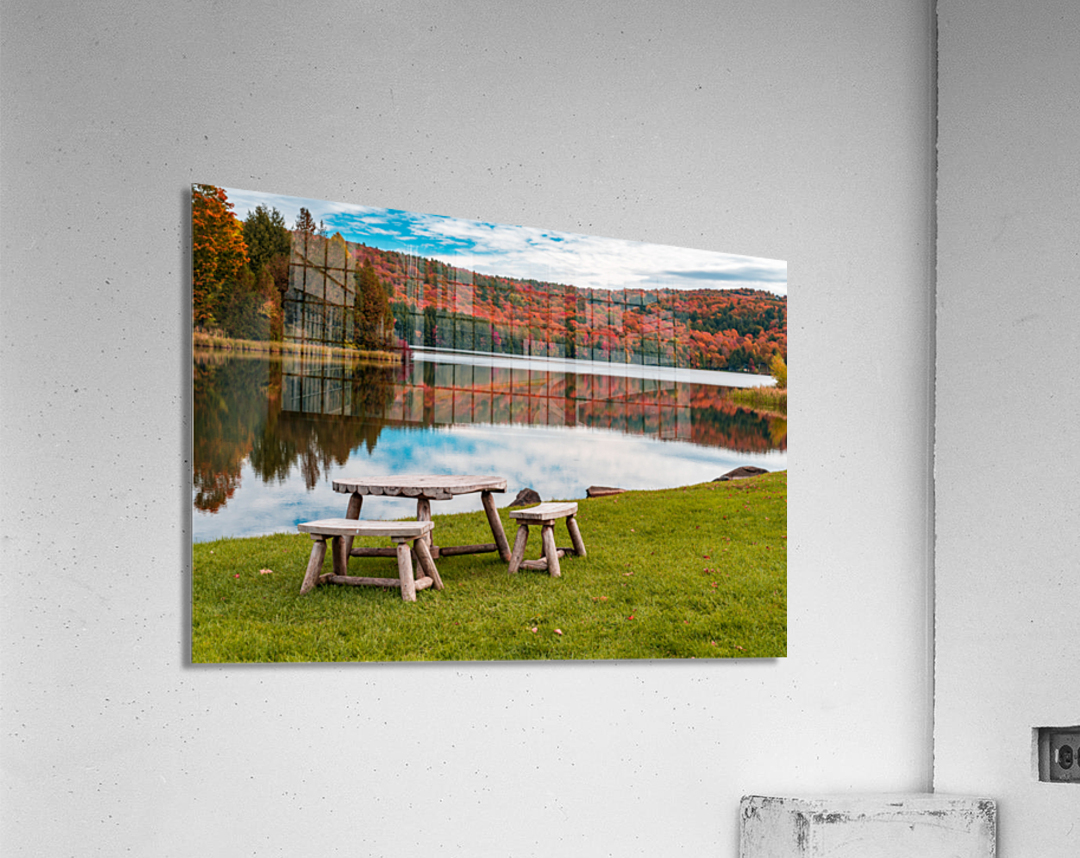 Wooden table and stools by Silver Lake Vermont Acrylic Print