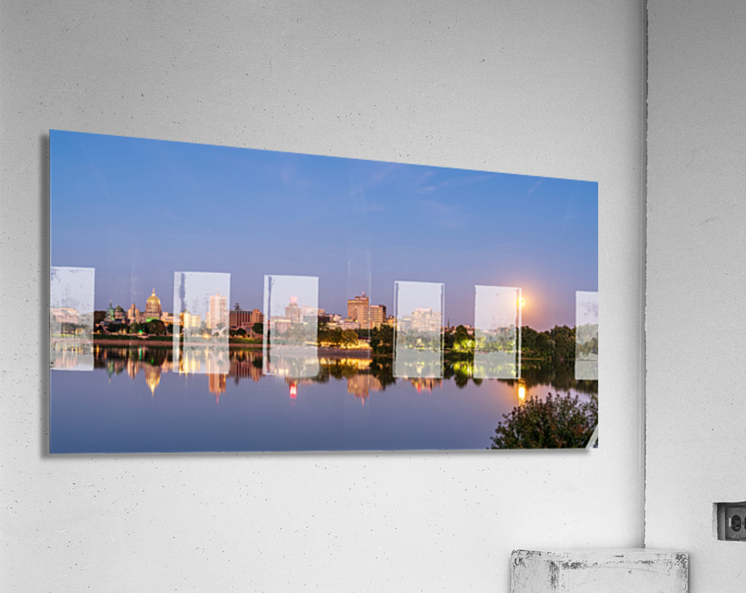 Harvest moon above the city skyline of Harrisburg in Pennsylvani Acrylic Print