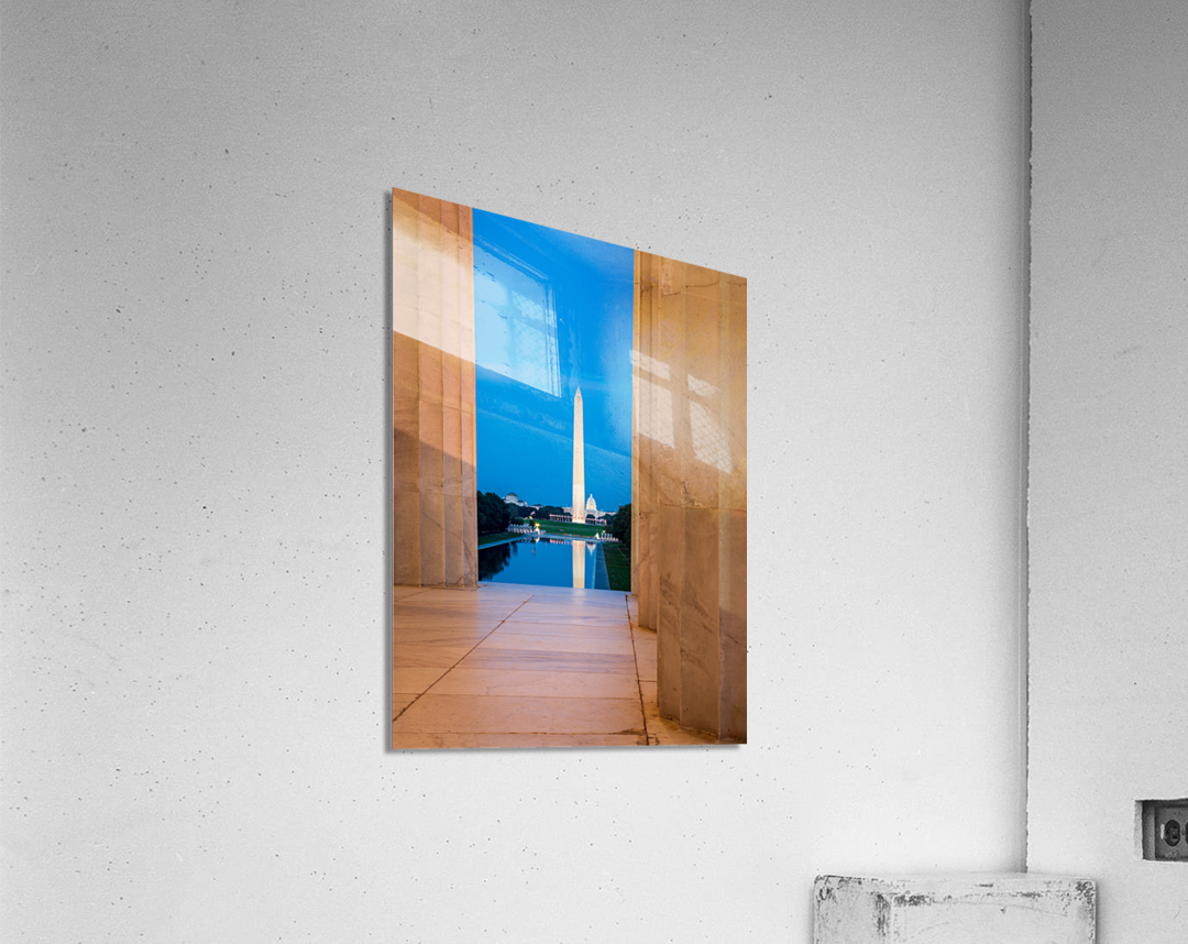 Washington monument reflecting from Jefferson Acrylic Print
