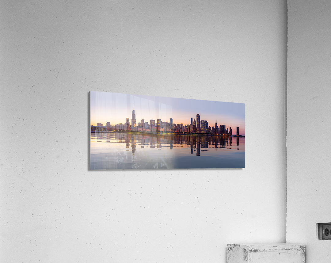 Sunset over city skyline Chicago from Observatory Acrylic Print