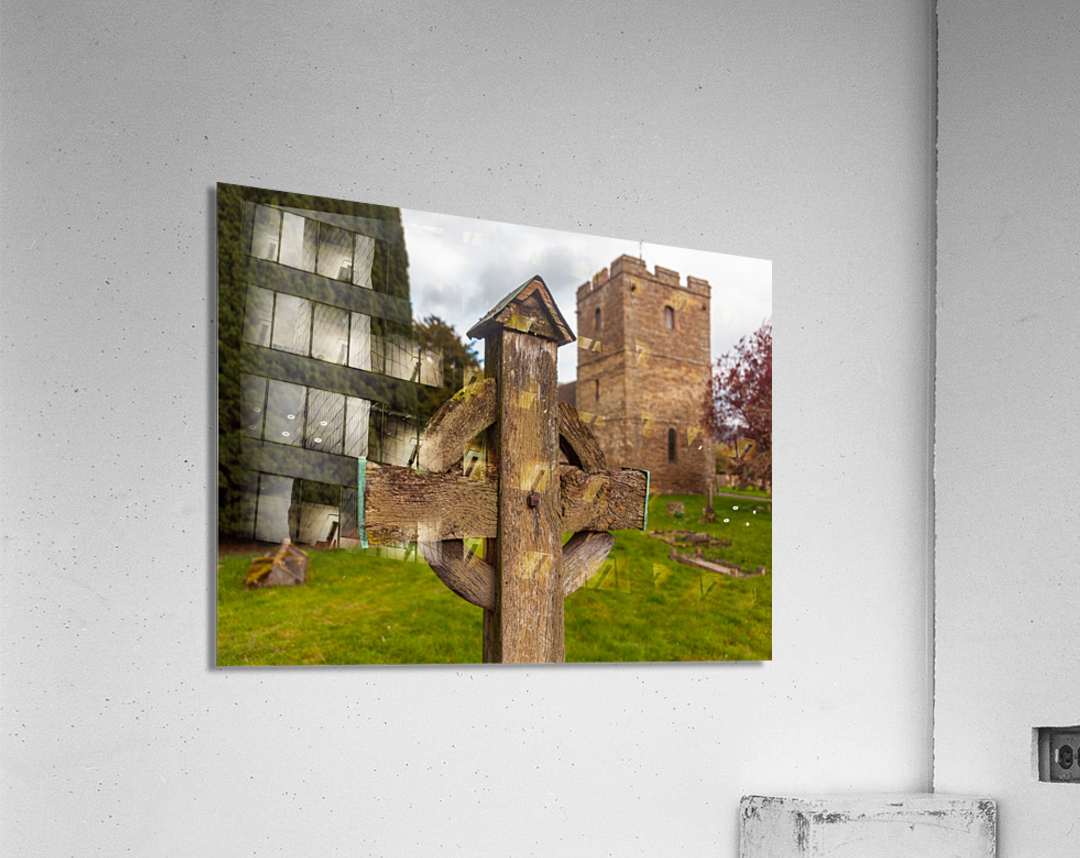 Old wooden cross in Stokesay graveyard Acrylic Print