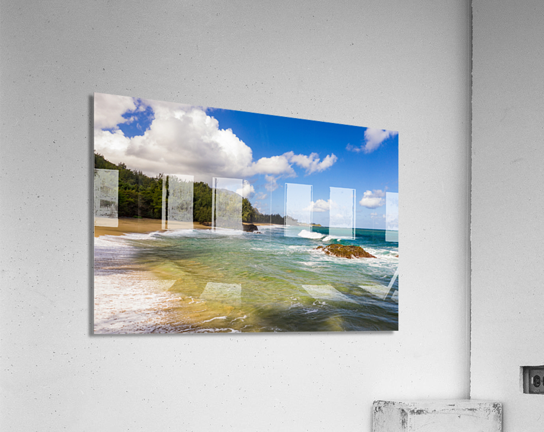 Aerial drone shot of Lumahai Beach on the north shore of Kauai i Acrylic Print