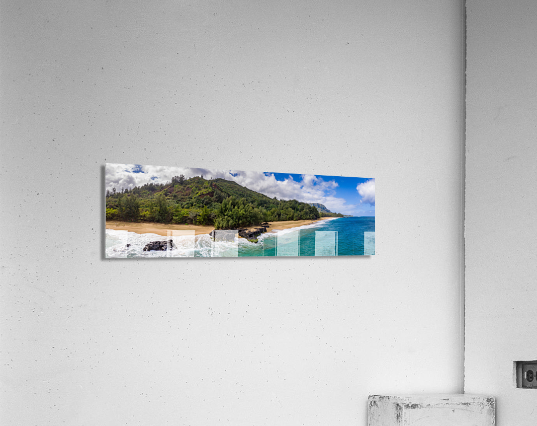 Aerial drone panorama of Lumahai Beach  Acrylic Print
