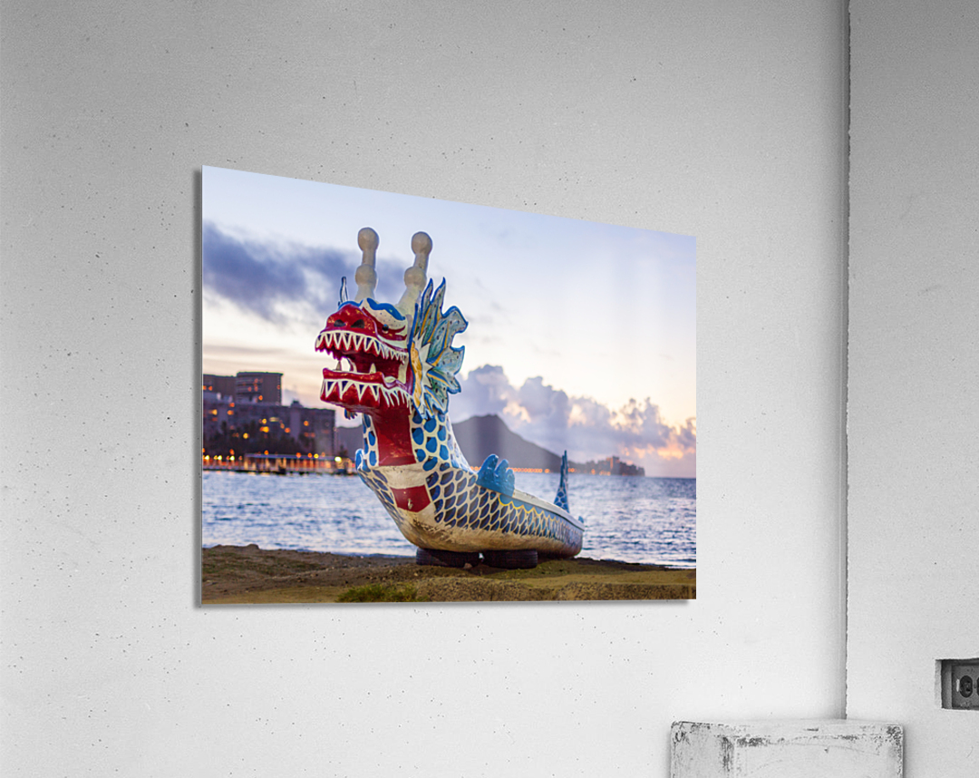 Carved head of dragon canoe Acrylic Print