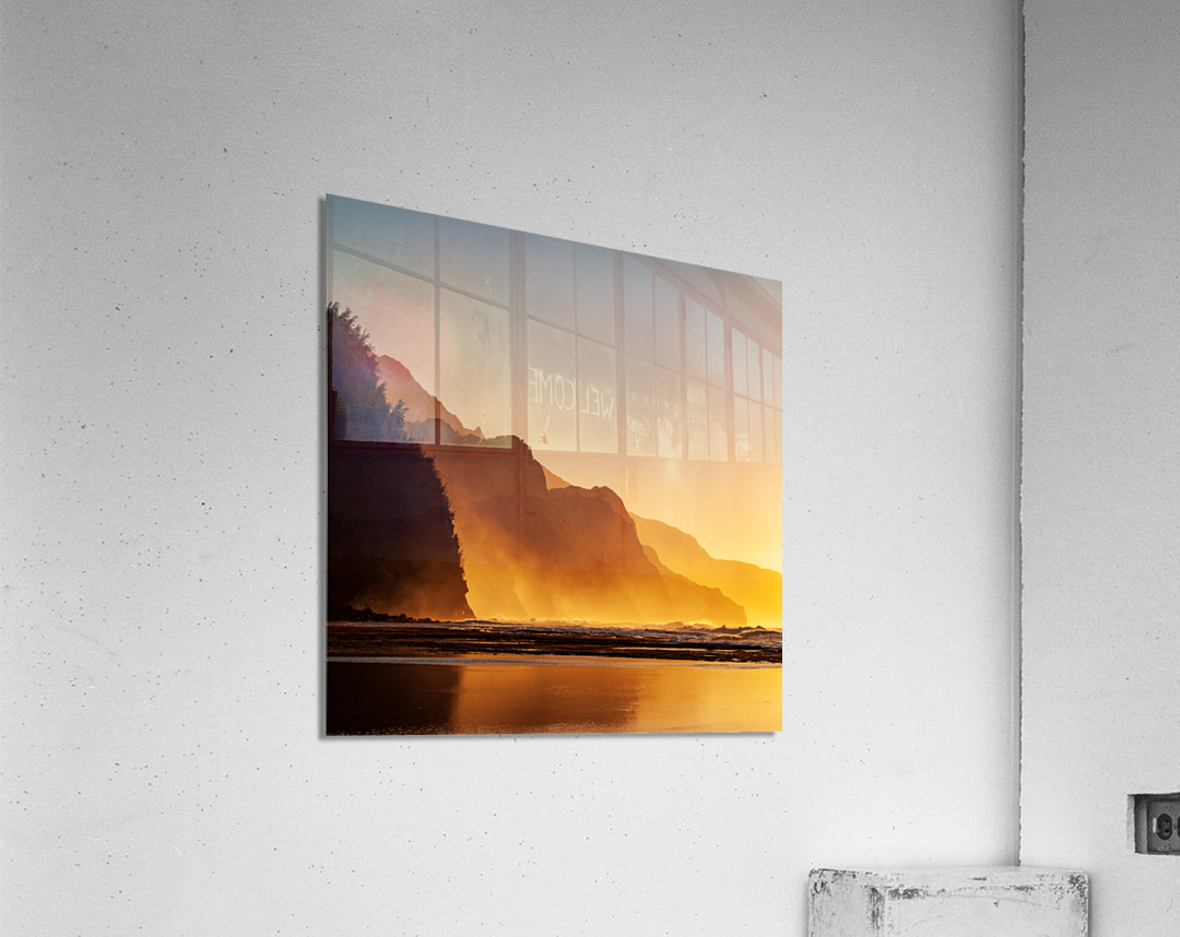 Misty sunset on Na Pali coastline Acrylic Print