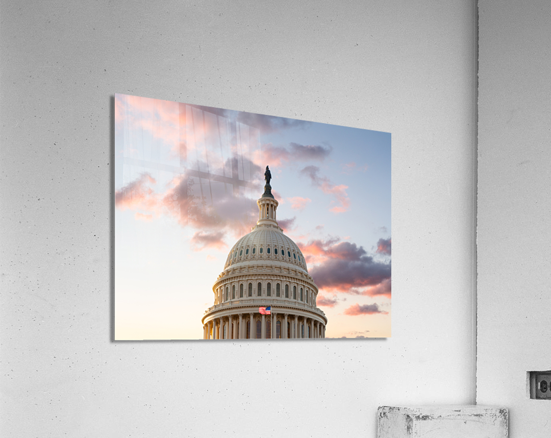 Flag flies in front of Capitol in DC at sunrise Acrylic Print