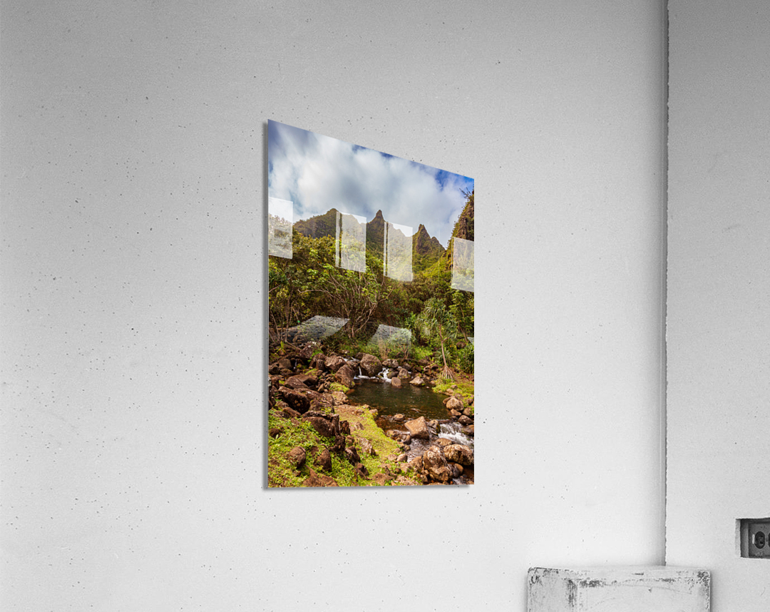 Jagged peaks above Lumahuli gardens Acrylic Print