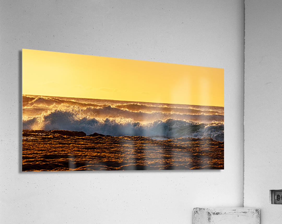 Setting sun lights crashing waves Acrylic Print