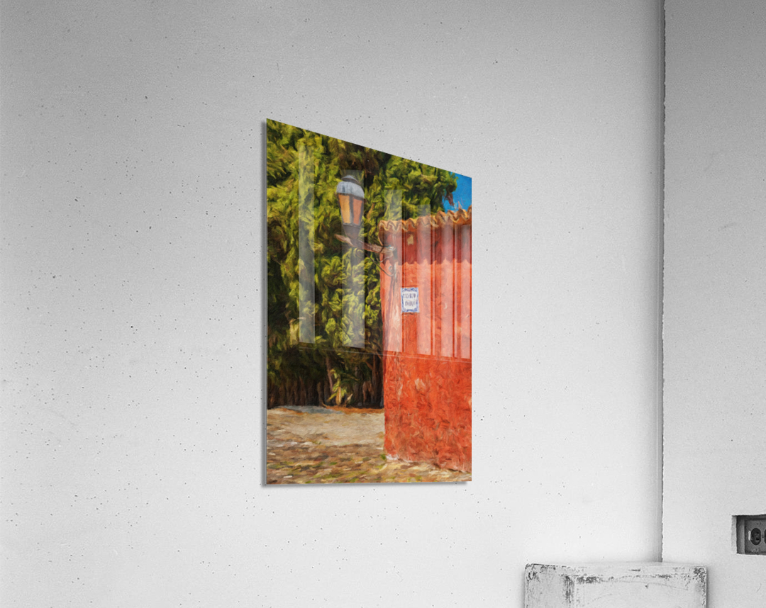 Oil painting of street lantern in Colonia del Sacramento Acrylic Print