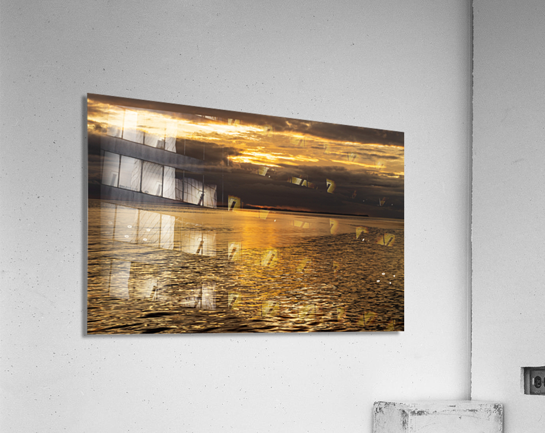 Golden sunset on a cruise on a calm Pacific ocean Acrylic Print