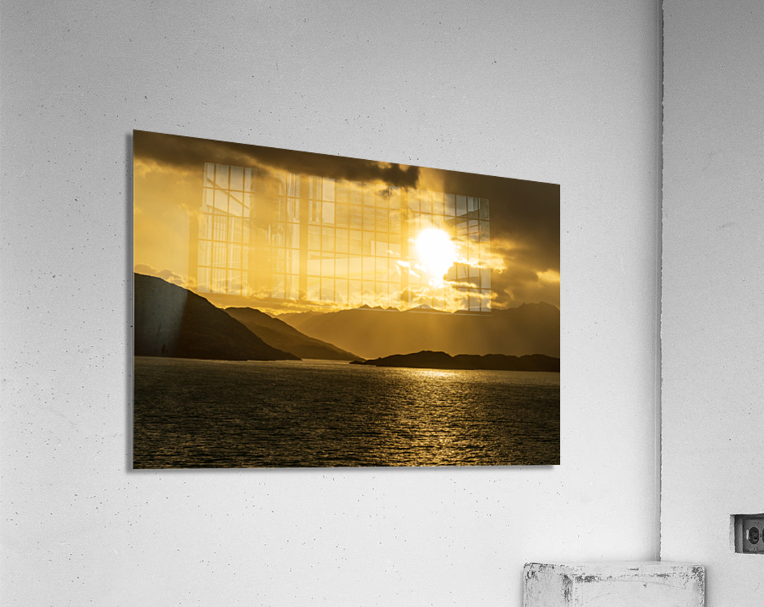 Cruise ship sailing to dawn in Beagle channel in Chile Acrylic Print
