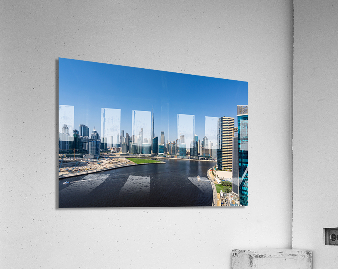 Offices and apartments of Dubai Business Bay with district behin Acrylic Print