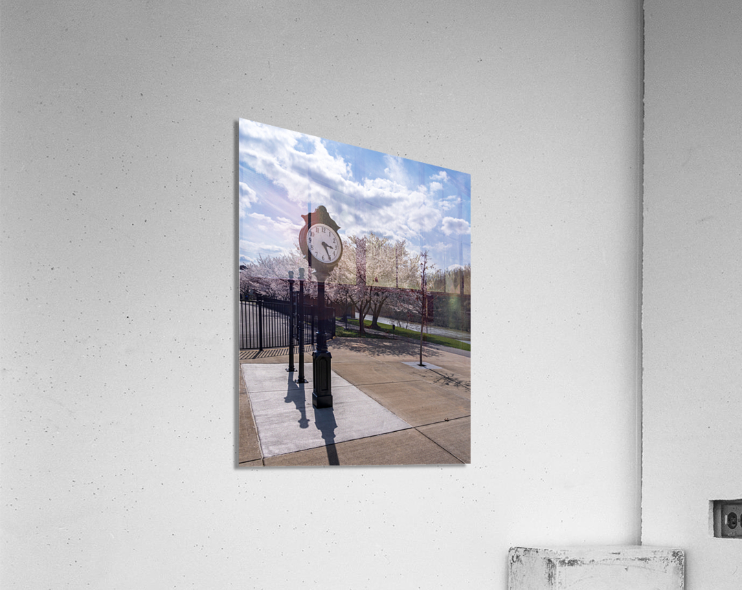 Old fashioned clock by the bike walking trail over Deckers Creek Acrylic Print