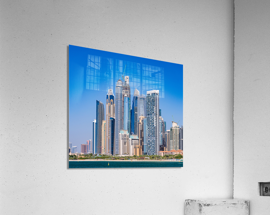 Skyline of hotels and apartments in JBR Beach above the beach Impression acrylique