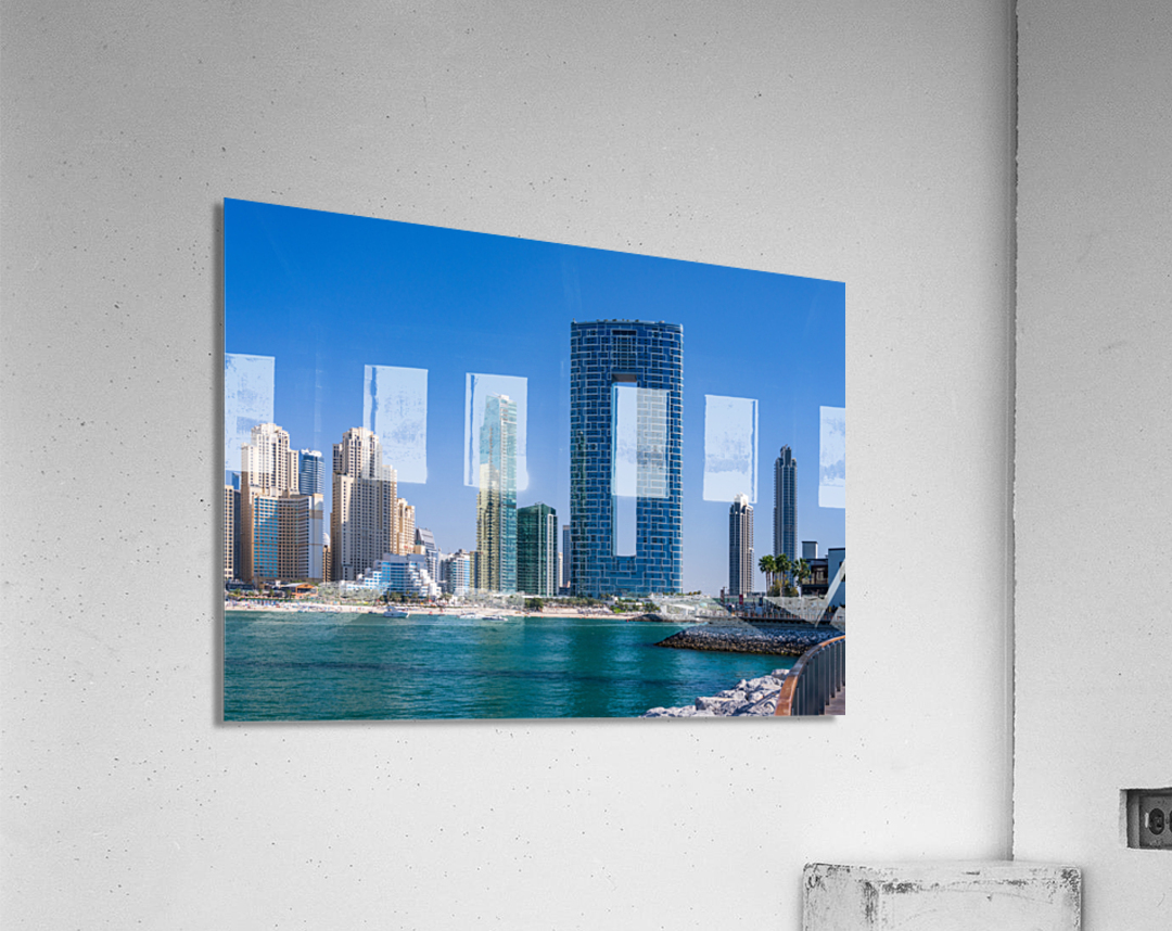 Skyline of hotels and apartments in JBR Beach from Bluewaters is Acrylic Print