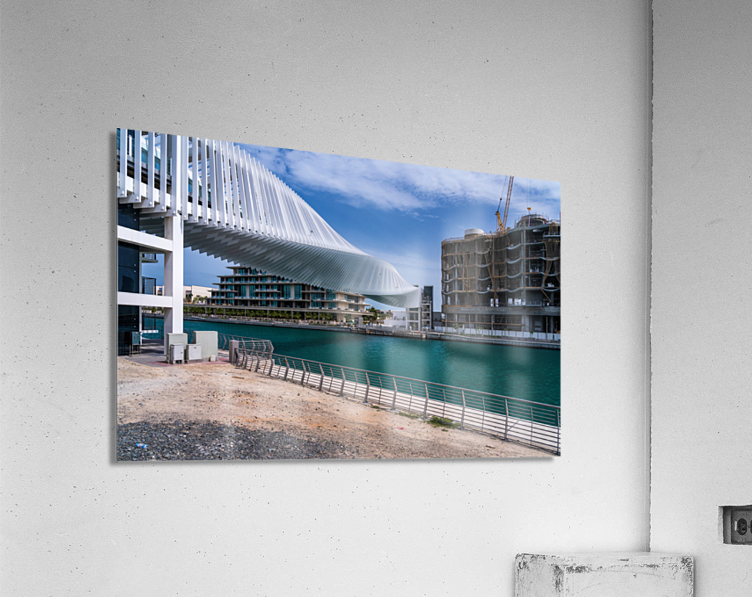 Dubai Water Canal bridge twists towards new apartment blocks Acrylic Print