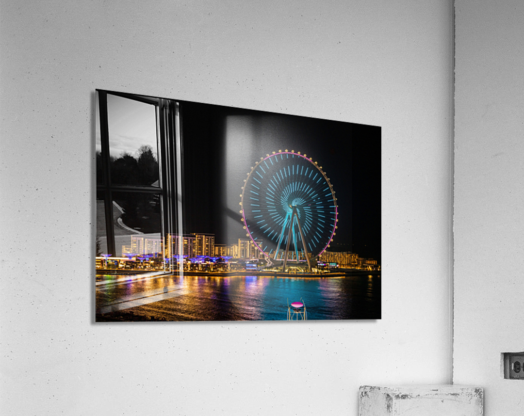 Light show on Ain Dubai observation wheel at sunset Acrylic Print