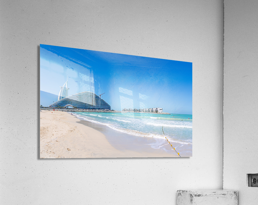 Iconic Burj al Arab behind newly constructed Marsa al Arab hotel Acrylic Print