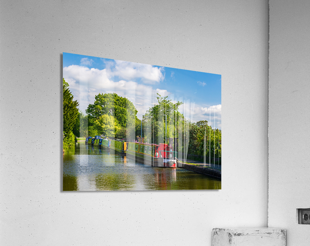 Colorful canal narrowboats in Ellesmere in Shropshire Acrylic Print
