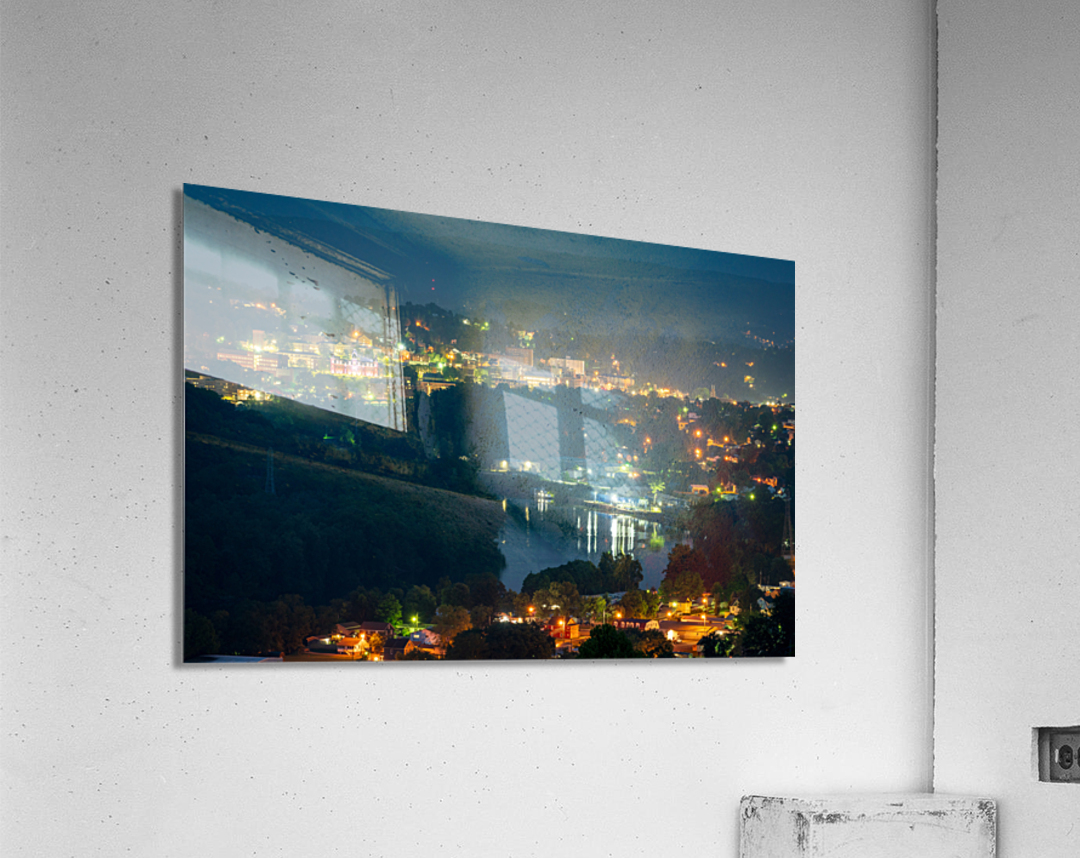 Lights twinkling in Morgantown at night Acrylic Print