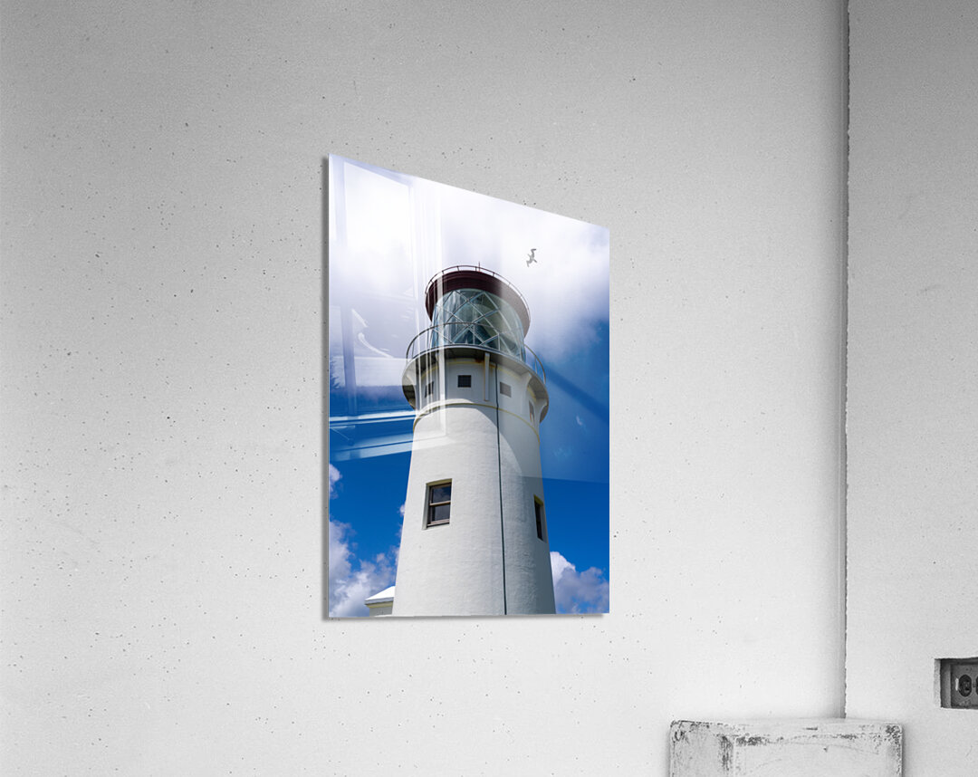 Detail of Kilauae lighthouse against blue sky on Kauai Acrylic Print