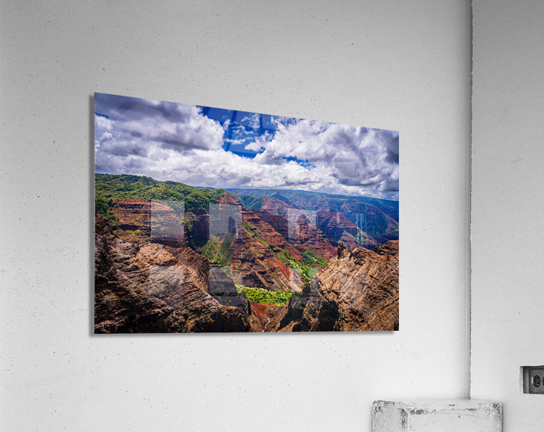 Dramatic sun lighting on Waimea Canyon on Kauai Acrylic Print