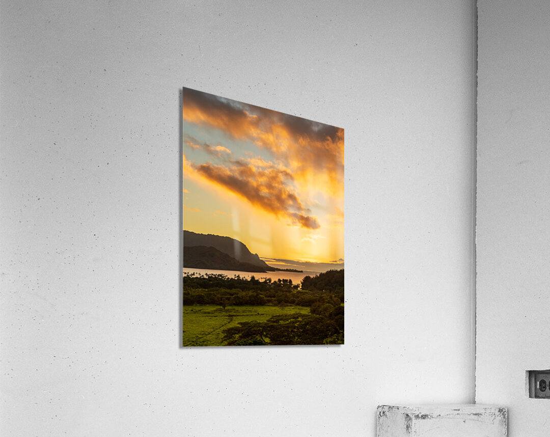 Sunset over Hanalei bay from overlook on the road Acrylic Print