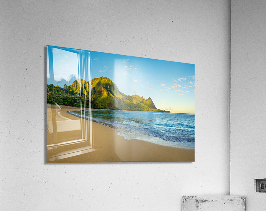 Early morning sunrise over Tunnels Beach on Kauai in Hawaii Acrylic Print
