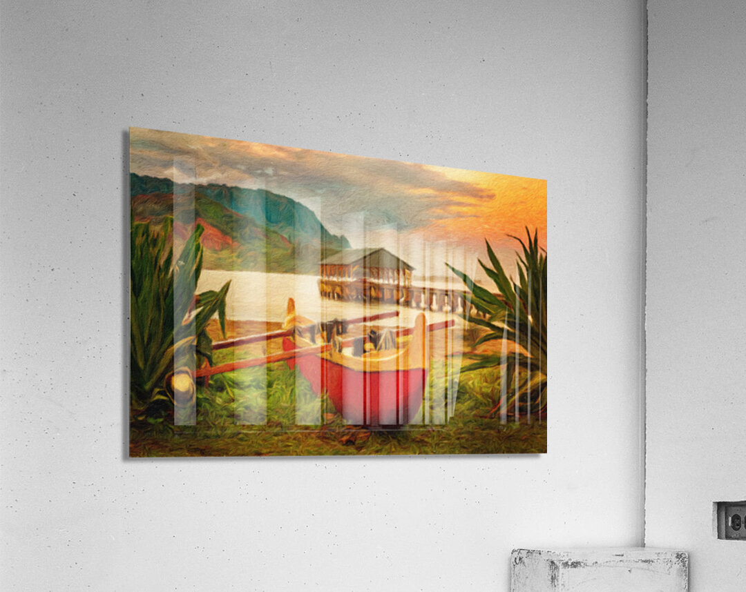 Painting of Hawaiian canoe by Hanalei Pier Acrylic Print