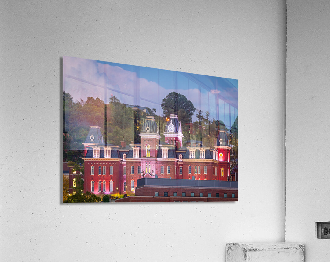 Woodburn Hall illuminated at dusk in Morgantown WV Acrylic Print