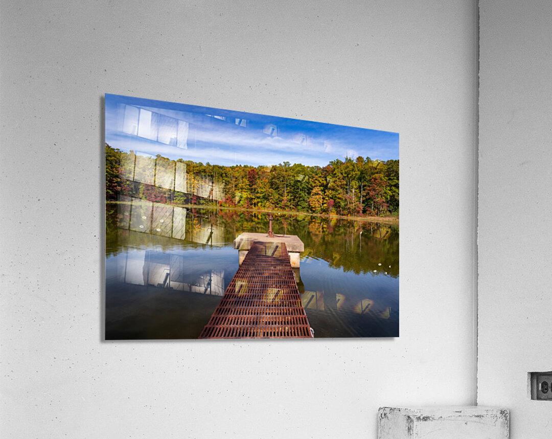 Fall leaves and metal pier in Coopers Rock State Forest in WV Acrylic Print