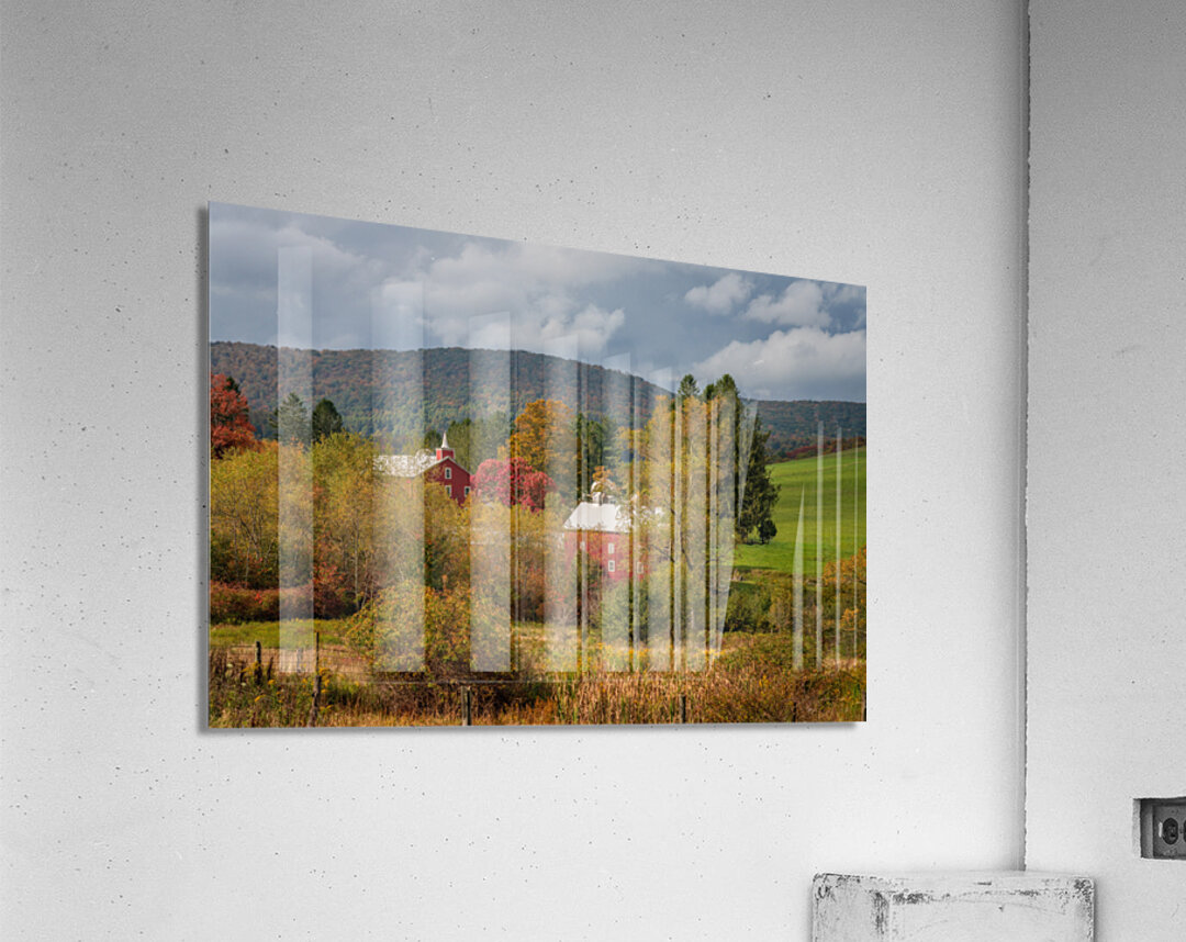 Historic red barn and farm nestled in fall colors in West Virgin Acrylic Print
