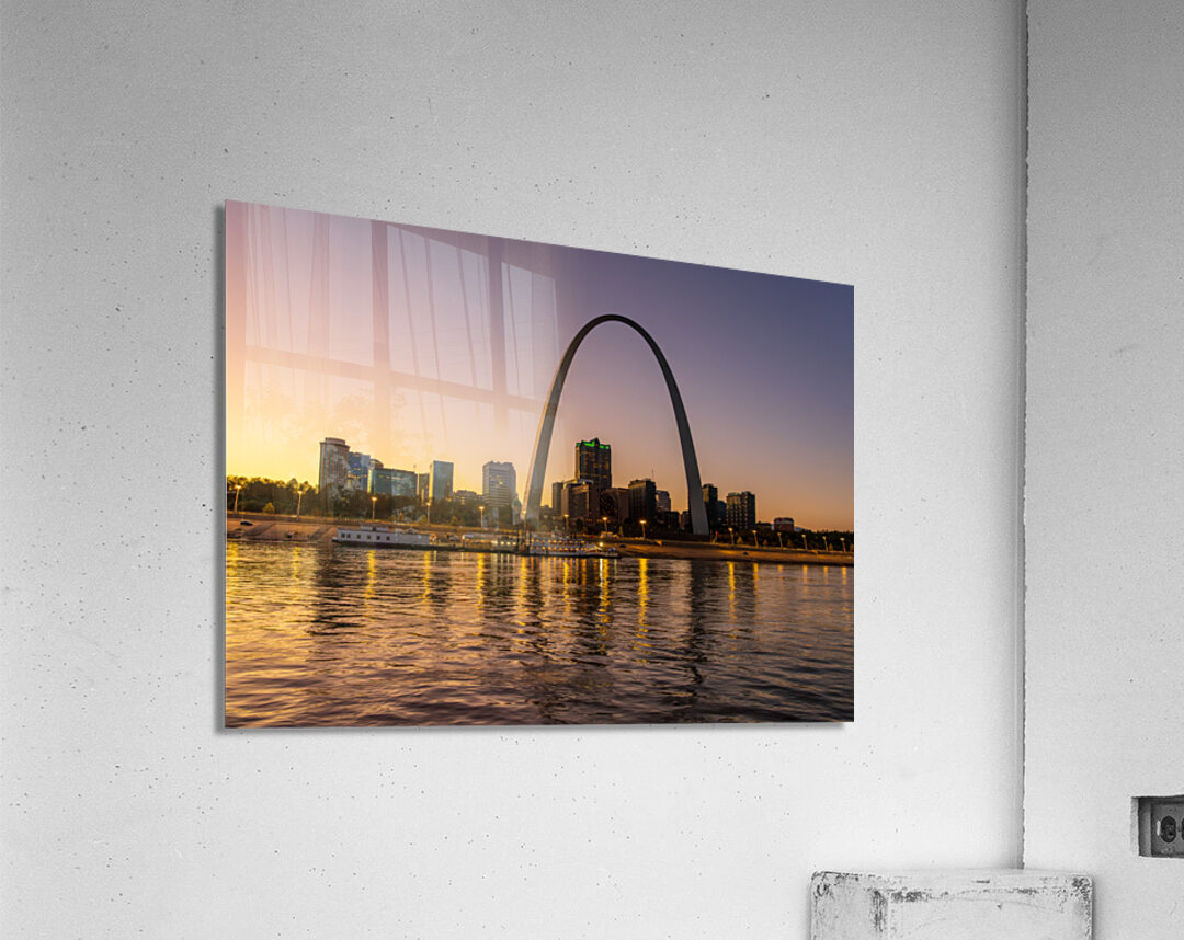 Reflections of St Louis and Gateway Arch in Mississippi River Acrylic Print