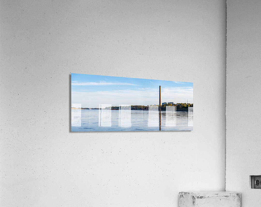 New Madrid power station above sand banks of Mississippi river i Acrylic Print