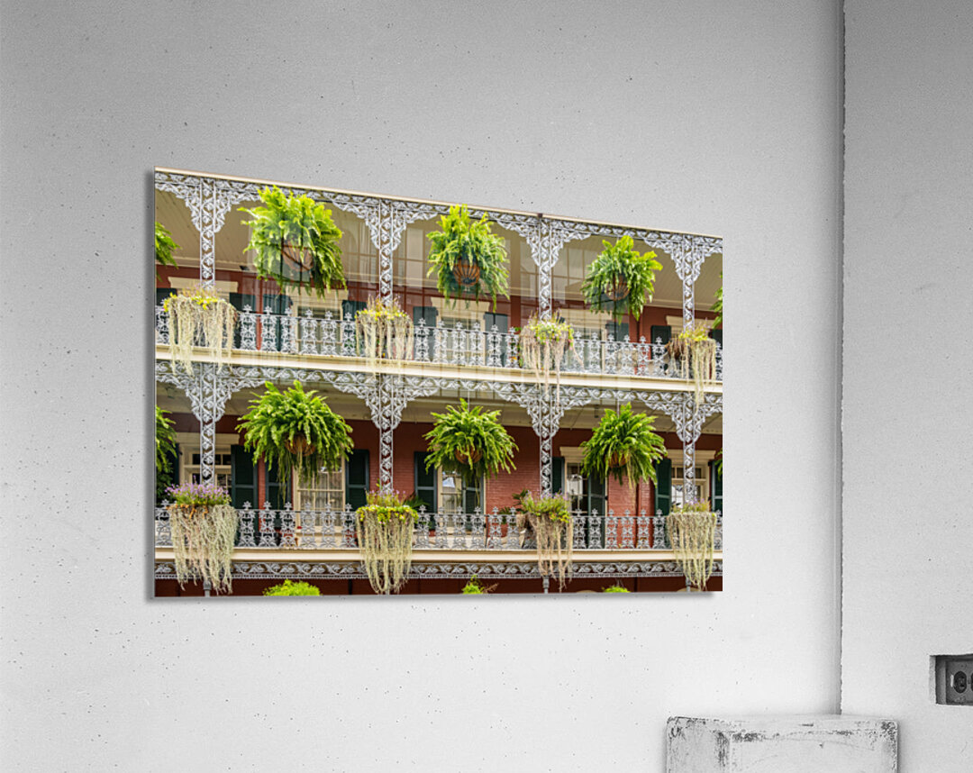 Traditional wrought iron balcony on brick New Orleans house Acrylic Print