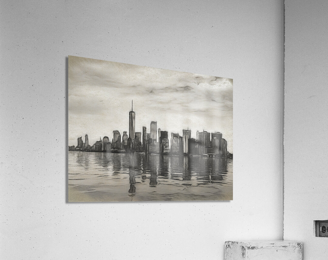 Charcoal drawing of the Manhattan Skyline Acrylic Print