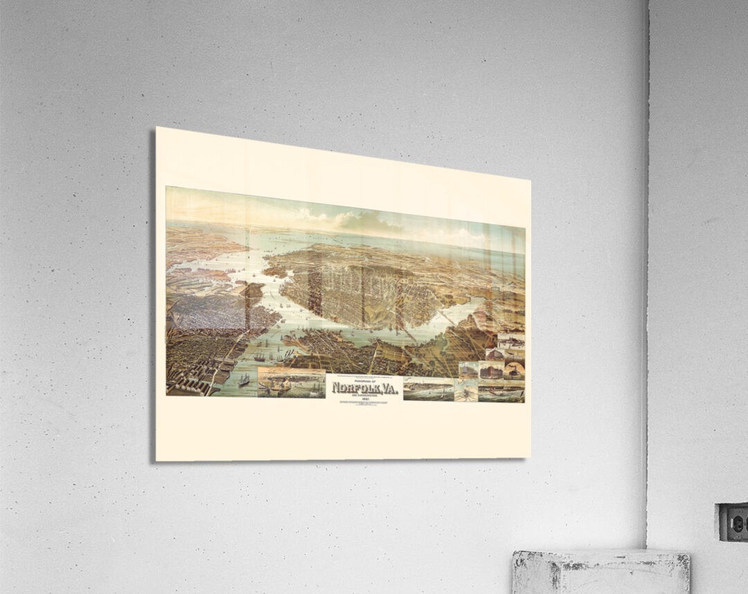Restored birds eye panorama of Norfolk VA in 1892  Acrylic Print