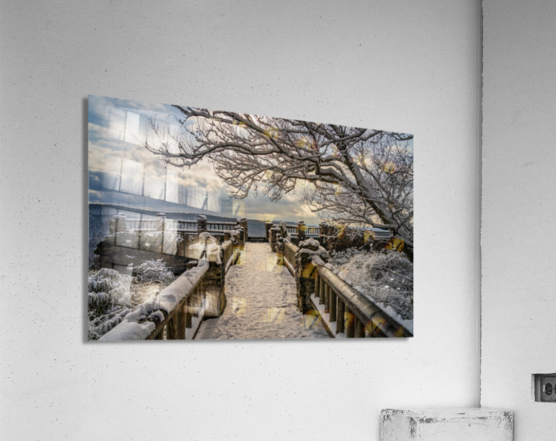 Coopers Rock overlook on snow-covered pathway in WV Acrylic Print
