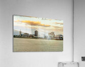 Skyline of Baton Rouge at sunset over river barges  Acrylic Print